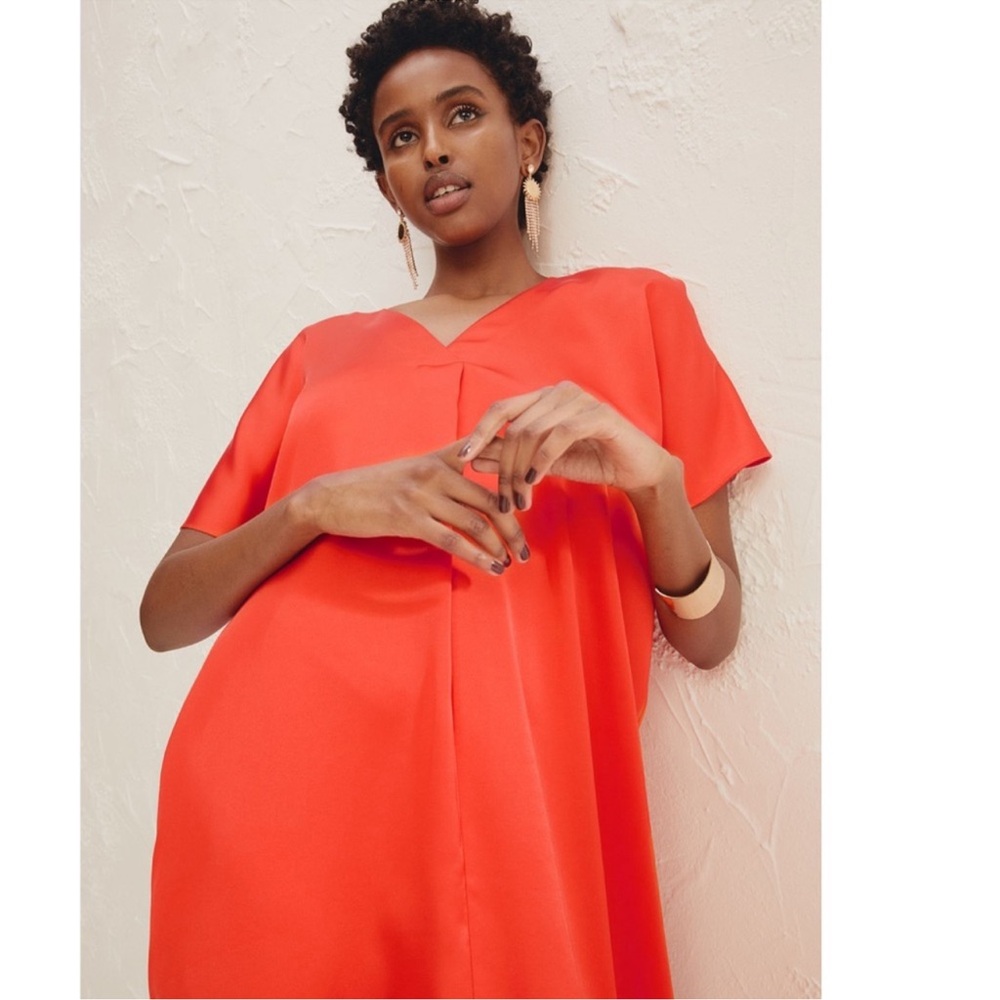 NWT H&M Red/Orange Satin Kaftan Dress Size XS/S - Picture 4 of 7